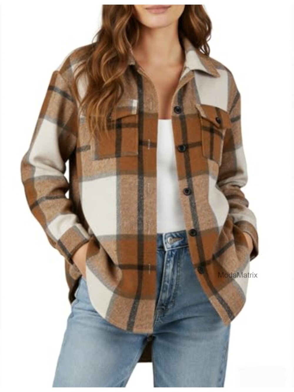 Women's Plaid Shacket Soft Lightweight Button-Down Fall Jacket